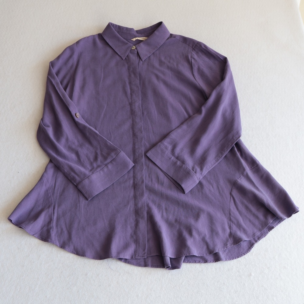Soft Surroundings Purple Roll Tab Tunic Button Down Shirt 2ER31 Womens Medium
